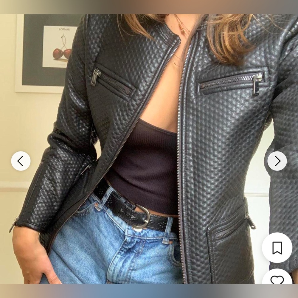 NWT Vintage Retro Streetwear RARE Luxury Zara Textured Faux Leather Biker Jacket - Picture 3 of 10